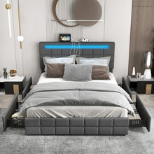 Load image into Gallery viewer, Modern Minimalist Bed Frame with USB Headboard, Drawers and LED Lights