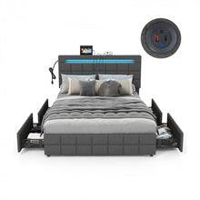 Load image into Gallery viewer, Modern Minimalist Bed Frame with USB Headboard, Drawers and LED Lights