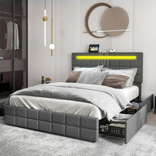 Load image into Gallery viewer, Modern Minimalist Bed Frame with USB Headboard, Drawers and LED Lights