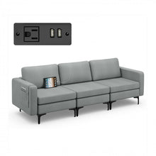 Load image into Gallery viewer, Costway Modern Leather Sofa Couch for Living Room - 3-Seater Bench with Side Pockets and USB Outlet