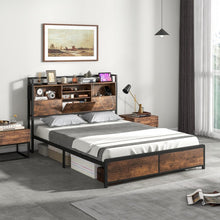 Load image into Gallery viewer, Costway Furniture:Vintage Industrial Metal Bed Frame with Headboard Shelf