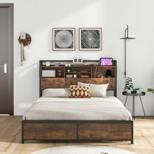 Load image into Gallery viewer, Costway Furniture:Vintage Industrial Metal Bed Frame with Headboard Shelf