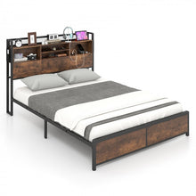 Load image into Gallery viewer, Costway Furniture:Vintage Industrial Metal Bed Frame with Headboard Shelf