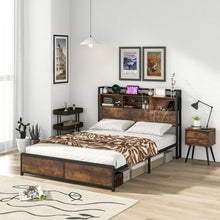 Load image into Gallery viewer, Costway Furniture:Vintage Industrial Metal Bed Frame with Headboard Shelf