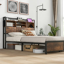 Load image into Gallery viewer, Costway Furniture:Vintage Industrial Metal Bed Frame with Headboard Shelf