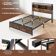 Load image into Gallery viewer, Costway Furniture:Vintage Industrial Metal Bed Frame with Headboard Shelf