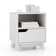 Load image into Gallery viewer, Costway Modern White Side Table Nightstand with Drawer and Open Shelf - Suitable for Living Room and Bedroom