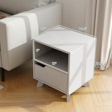 Load image into Gallery viewer, Costway Modern White Side Table Nightstand with Drawer and Open Shelf - Suitable for Living Room and Bedroom