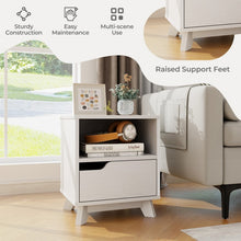 Load image into Gallery viewer, Costway Modern White Side Table Nightstand with Drawer and Open Shelf - Suitable for Living Room and Bedroom