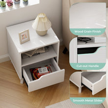 Load image into Gallery viewer, Costway Modern White Side Table Nightstand with Drawer and Open Shelf - Suitable for Living Room and Bedroom