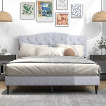 Load image into Gallery viewer, Gray Linen Upholstered Headboard with Wooden Bed Frame