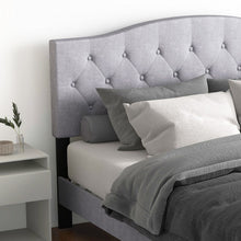 Load image into Gallery viewer, Gray Linen Upholstered Headboard with Wooden Bed Frame