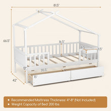 Load image into Gallery viewer, White Loveseat Sofa Bed with Drawers and Roof-Style Frame