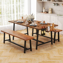 Load image into Gallery viewer, Industrial Style Dining Room Table Set - 3-Piece Set with 2 Benches - Suitable for Kitchen and Restaurant