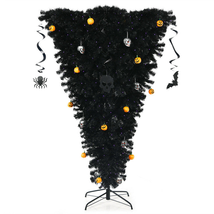 Halloween Upside Down Christmas Tree with Built-in Purple LED Lights - Suitable for Halloween Party Decorations
