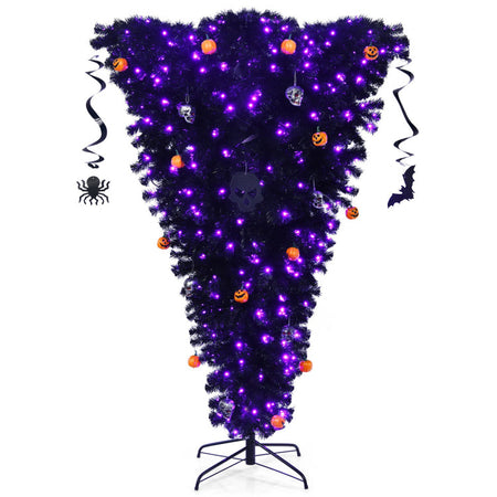 Halloween Upside Down Christmas Tree with Built-in Purple LED Lights - Suitable for Halloween Party Decorations