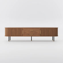 Load image into Gallery viewer, Mid-Century Modern Solid Wood TV Stand Entertainment Center with 2 Roller Racks and 2 Drawers - Suitable for Living Room
