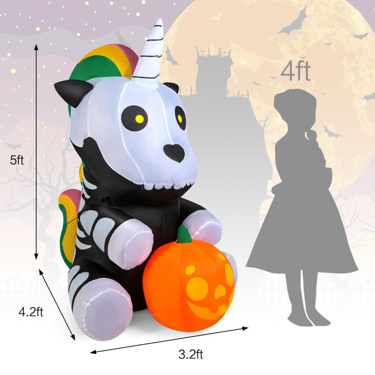 Halloween Inflatable Skeleton Unicorn with Pumpkin Lights - Suitable for Halloween Parties