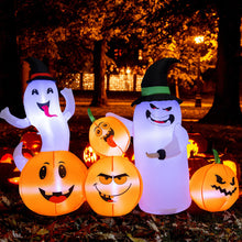 Load image into Gallery viewer, Halloween Inflatable Pumpkin with 2 Ghosts and Built-in Wizard Hat LED Lights - Suitable for Carnival Parties
