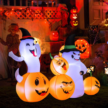 Load image into Gallery viewer, Halloween Inflatable Pumpkin with 2 Ghosts and Built-in Wizard Hat LED Lights - Suitable for Carnival Parties
