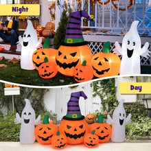 Load image into Gallery viewer, Halloween Inflatable Pumpkin with 2 Ghosts and Built-in LED Lights - Suitable for Halloween Decorations
