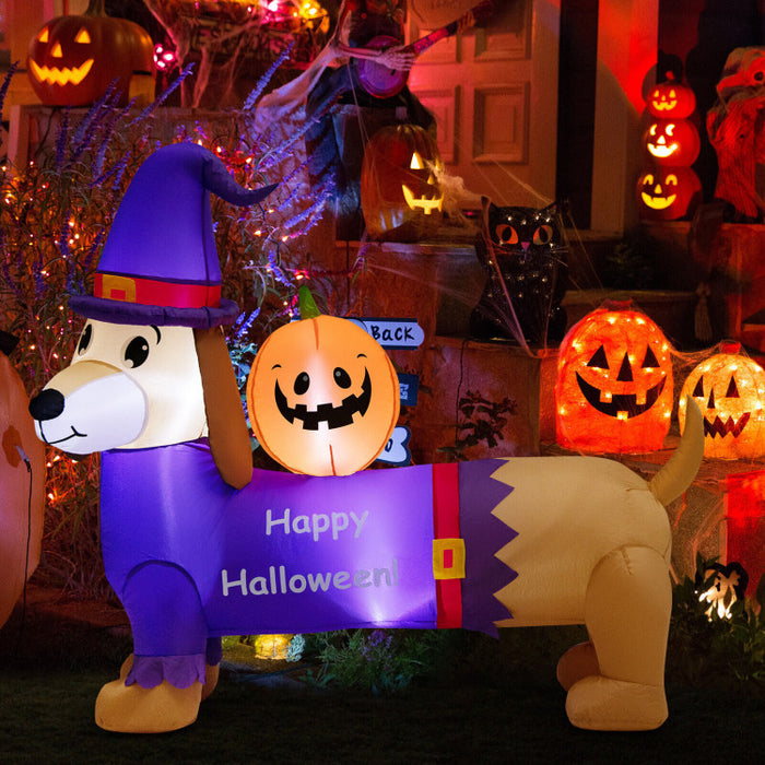 Halloween Inflatable Dachshund with Pumpkin - Suitable for Trick-or-Treat Events and Haunted Houses