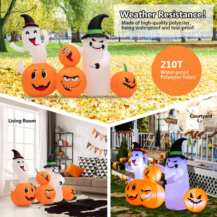Halloween Inflatable Pumpkin with 2 Ghosts and Built-in Wizard Hat LED Lights - Suitable for Carnival Parties