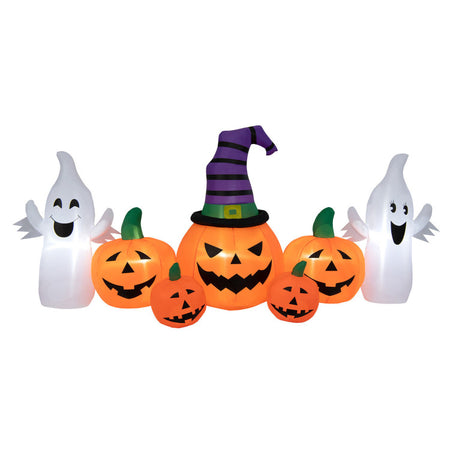 Halloween Inflatable Pumpkin with 2 Ghosts and Built-in LED Lights - Suitable for Halloween Decorations