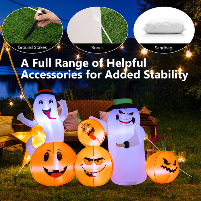 Halloween Inflatable Pumpkin with 2 Ghosts and Built-in Wizard Hat LED Lights - Suitable for Carnival Parties