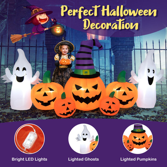 Halloween Inflatable Pumpkin with 2 Ghosts and Built-in LED Lights - Suitable for Halloween Decorations