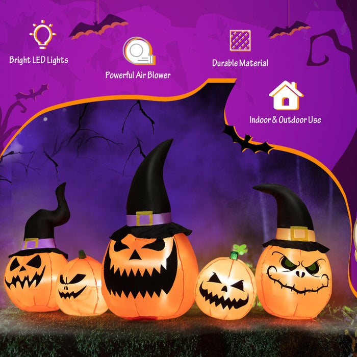 Halloween Inflatable Pumpkin 5-Piece Set with LED Lights and Blower - Suitable for Halloween Decorations