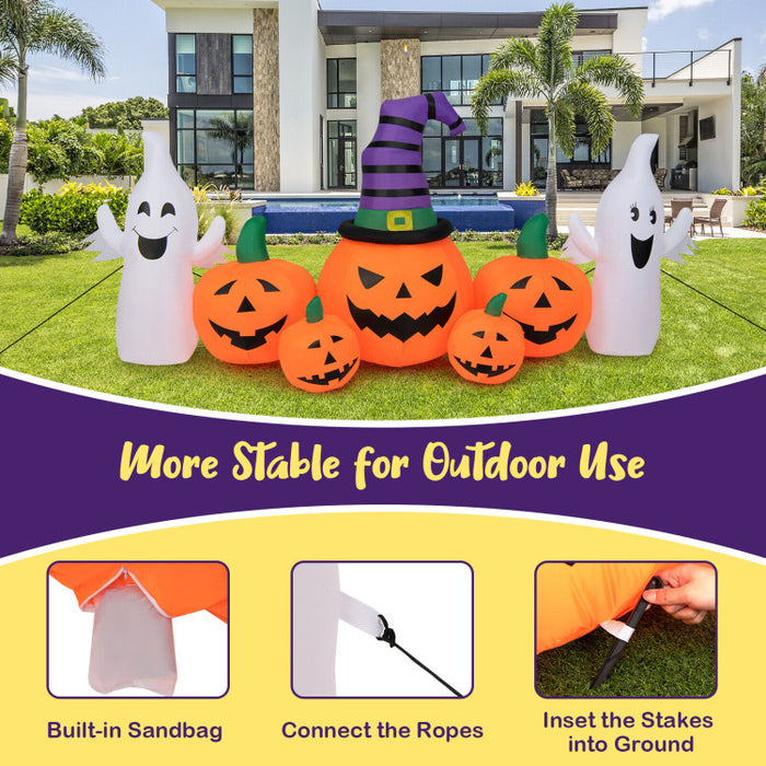 Halloween Inflatable Pumpkin with 2 Ghosts and Built-in LED Lights - Suitable for Halloween Decorations