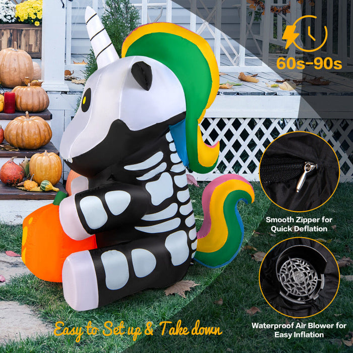 Halloween Inflatable Skeleton Unicorn with Pumpkin Lights - Suitable for Halloween Parties