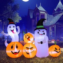Load image into Gallery viewer, Halloween Inflatable Pumpkin with 2 Ghosts and Built-in Wizard Hat LED Lights - Suitable for Carnival Parties
