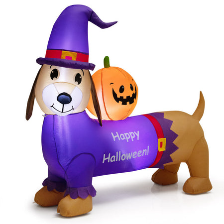 Halloween Inflatable Dachshund with Pumpkin - Suitable for Trick-or-Treat Events and Haunted Houses