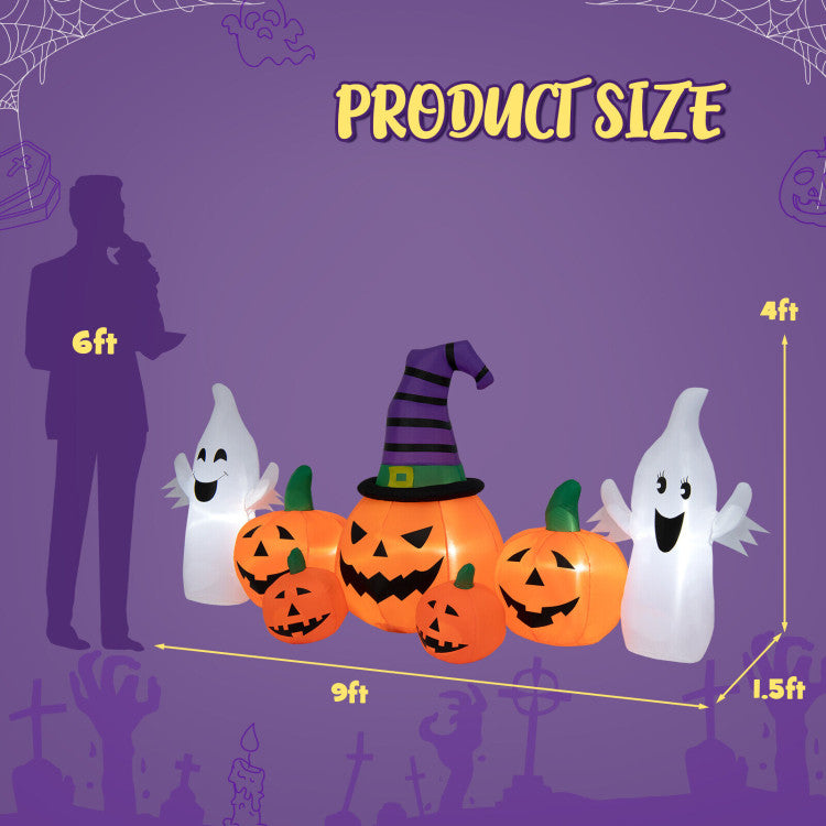 Halloween Inflatable Pumpkin with 2 Ghosts and Built-in LED Lights - Suitable for Halloween Decorations