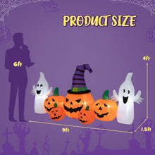 Load image into Gallery viewer, Halloween Inflatable Pumpkin with 2 Ghosts and Built-in LED Lights - Suitable for Halloween Decorations
