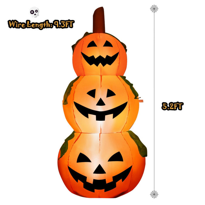 Halloween Inflatable Pumpkin 3-Piece Set with Built-in LED Lights and Waterproof Fan - Suitable for Halloween Decorations, Haunted Houses, and Parties