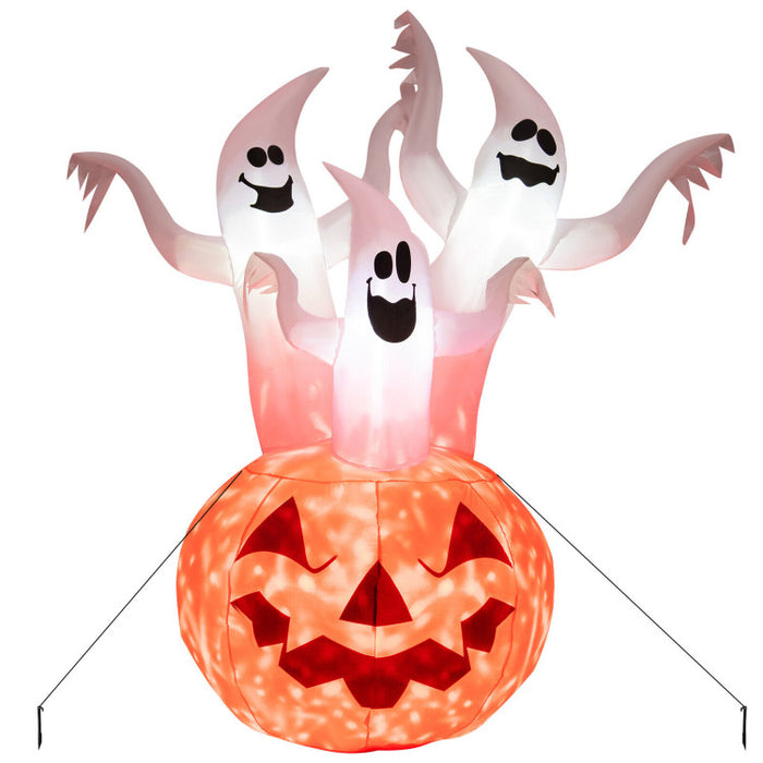 Halloween Inflatable Ghost Pumpkin with Built-in Spinning Flame Light - Suitable for Trick-or-Treat Events and Parties