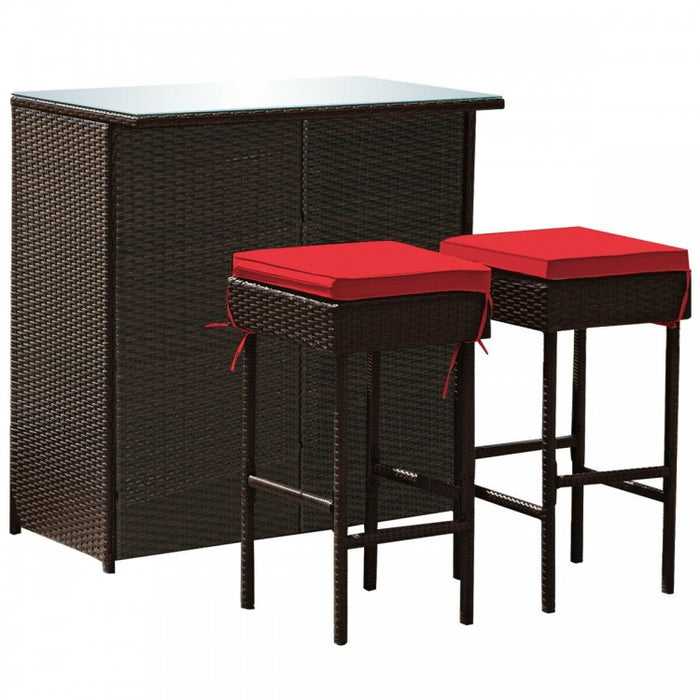 3-Piece Outdoor Wicker Rattan Bar Furniture Set with Comfortable Cushions