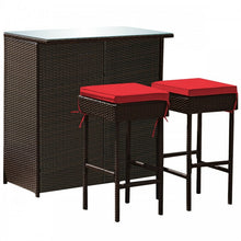 Load image into Gallery viewer, 3-Piece Outdoor Wicker Rattan Bar Furniture Set with Comfortable Cushions
