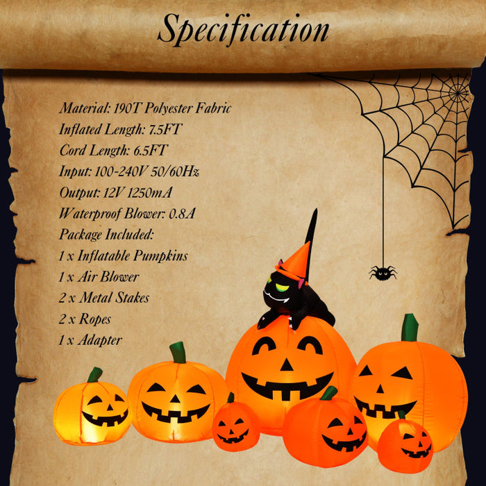 Halloween Inflatable Pumpkin Set 7-Piece with Built-in Blower - Suitable for Halloween Decorations, Parties, and Events