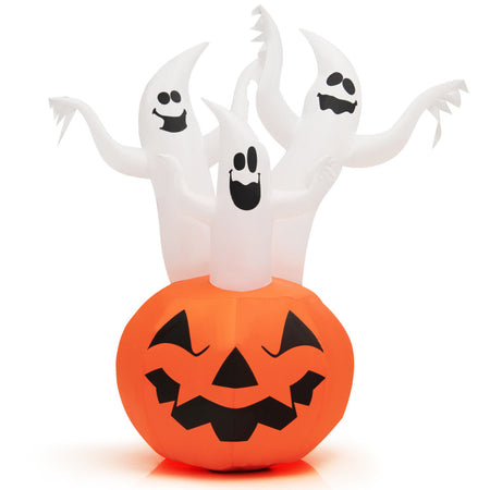 Halloween Inflatable Ghost Pumpkin with Built-in Spinning Flame Light - Suitable for Trick-or-Treat Events and Parties