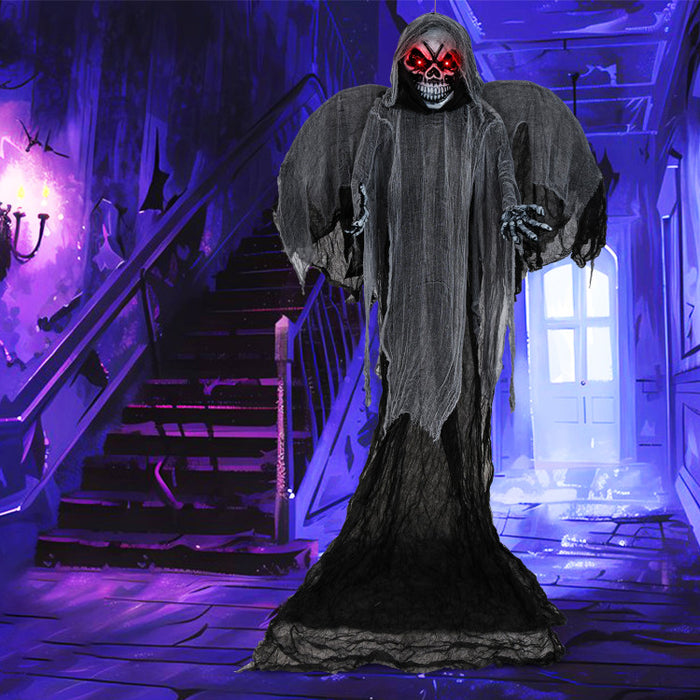 Halloween Giant Skeleton Ghost Hanging Decoration with Scary Sound Effects, LED Lights, and Red Eyes - Suitable for Halloween Decorations and Haunted Houses