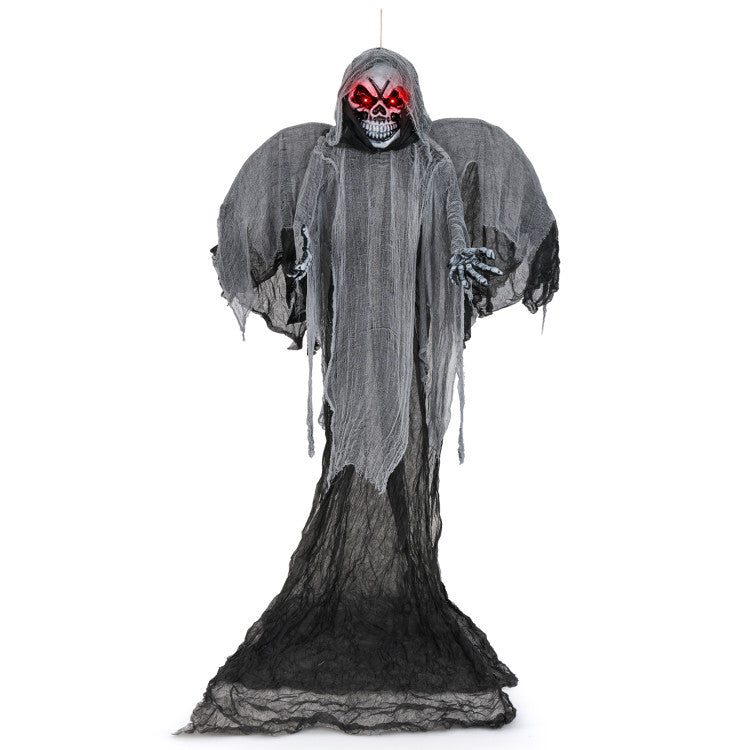 Halloween Giant Skeleton Ghost Hanging Decoration with Scary Sound Effects, LED Lights, and Red Eyes - Suitable for Halloween Decorations and Haunted Houses