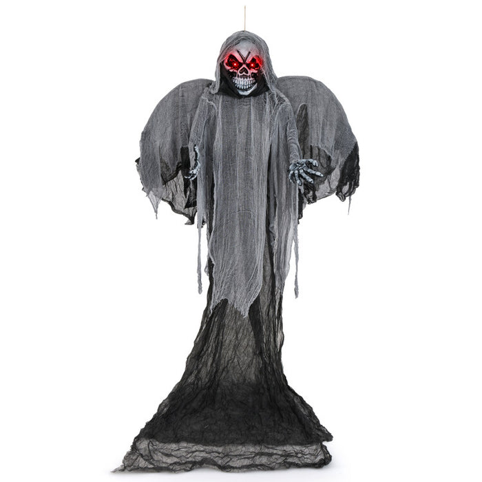 Halloween Giant Skeleton Ghost Hanging Decoration with Scary Sound Effects, LED Lights, and Red Eyes - Suitable for Halloween Decorations and Haunted Houses