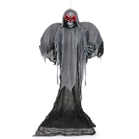 Halloween Giant Skeleton Ghost Hanging Decoration with Scary Sound Effects, LED Lights, and Red Eyes - Suitable for Halloween Decorations and Haunted Houses