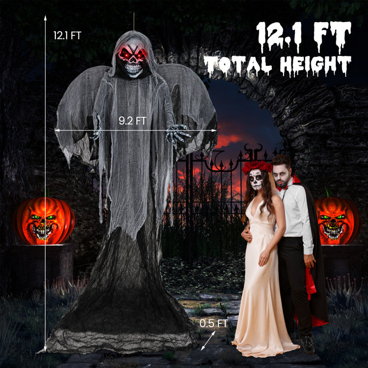 Halloween Giant Skeleton Ghost Hanging Decoration with Scary Sound Effects, LED Lights, and Red Eyes - Suitable for Halloween Decorations and Haunted Houses