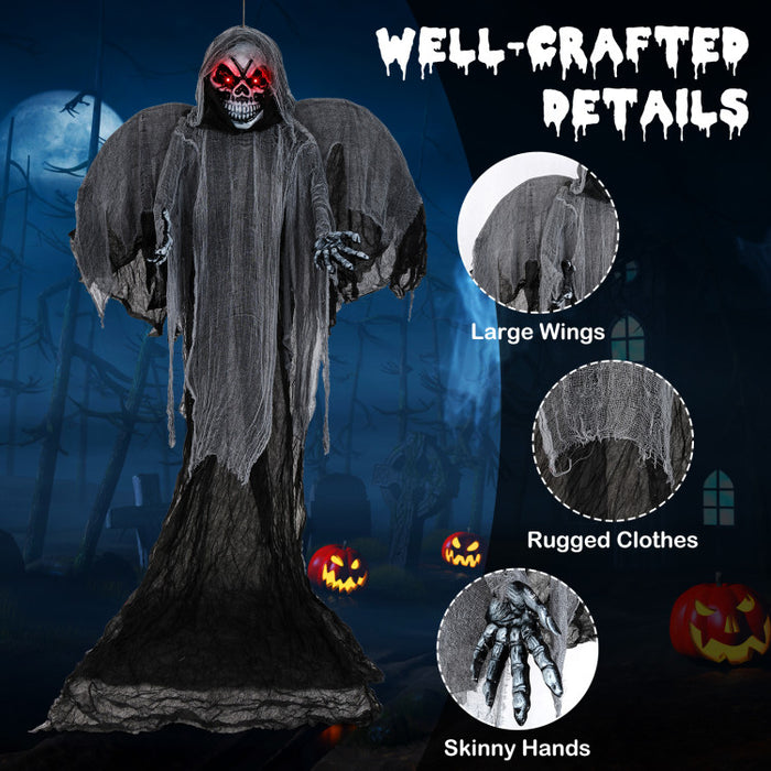 Halloween Giant Skeleton Ghost Hanging Decoration with Scary Sound Effects, LED Lights, and Red Eyes - Suitable for Halloween Decorations and Haunted Houses