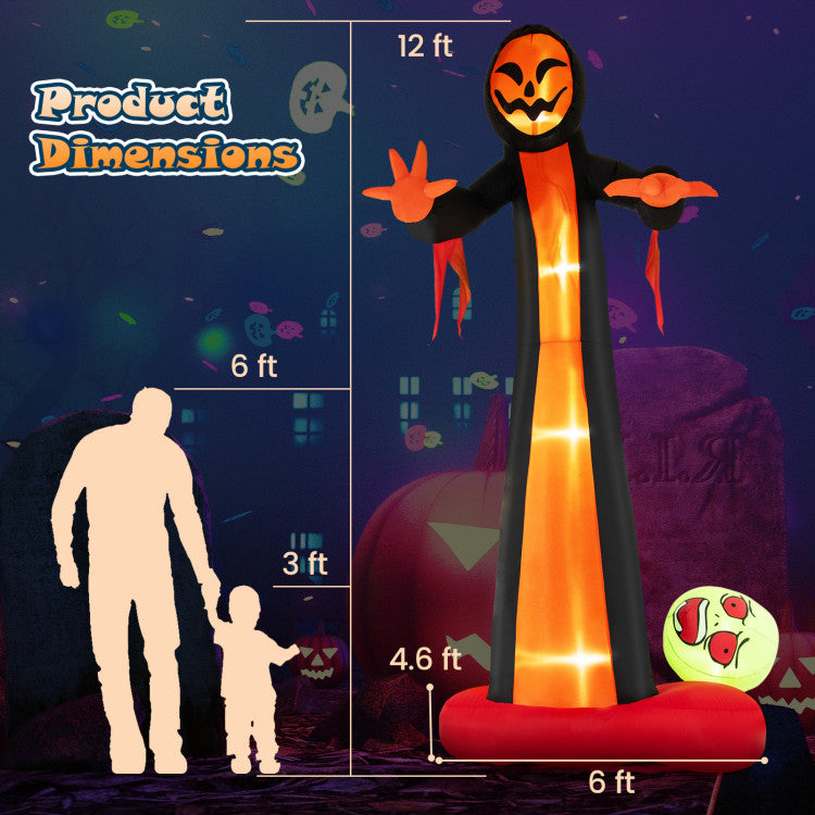 Halloween Inflatable Grim Reaper Giant Ghost with Built-in Blower and LED Lights - Suitable for Halloween Decorations
